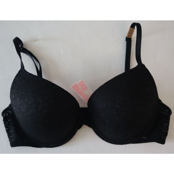 Pink x Victoria's Secret 11188875 Sz 34C Black Lace Wear Everywhere Push-Up Bra - Picture 1 of 7